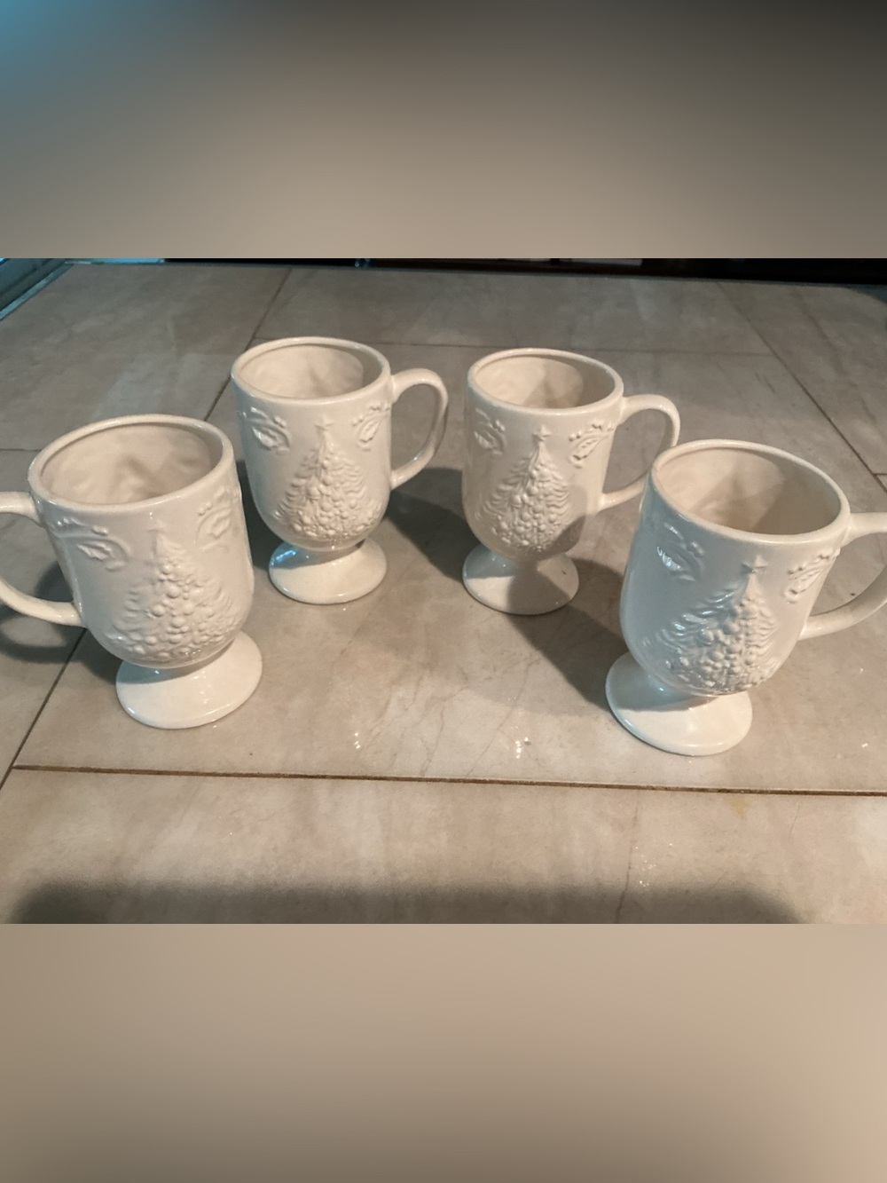 Vintage Veranda White Ceramic Pedestal Mugs - Set of 4